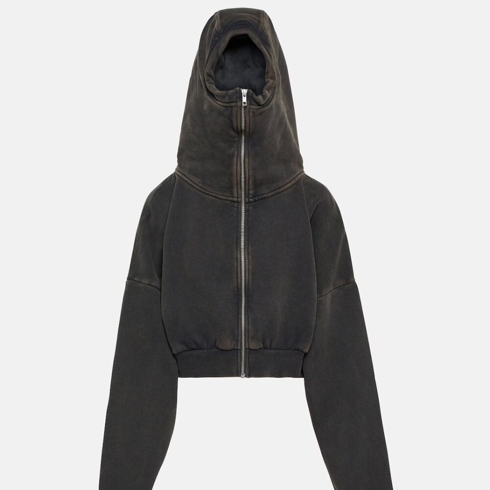 Entire Studios Cropped Full Zip Hoodie Wash Black Size S